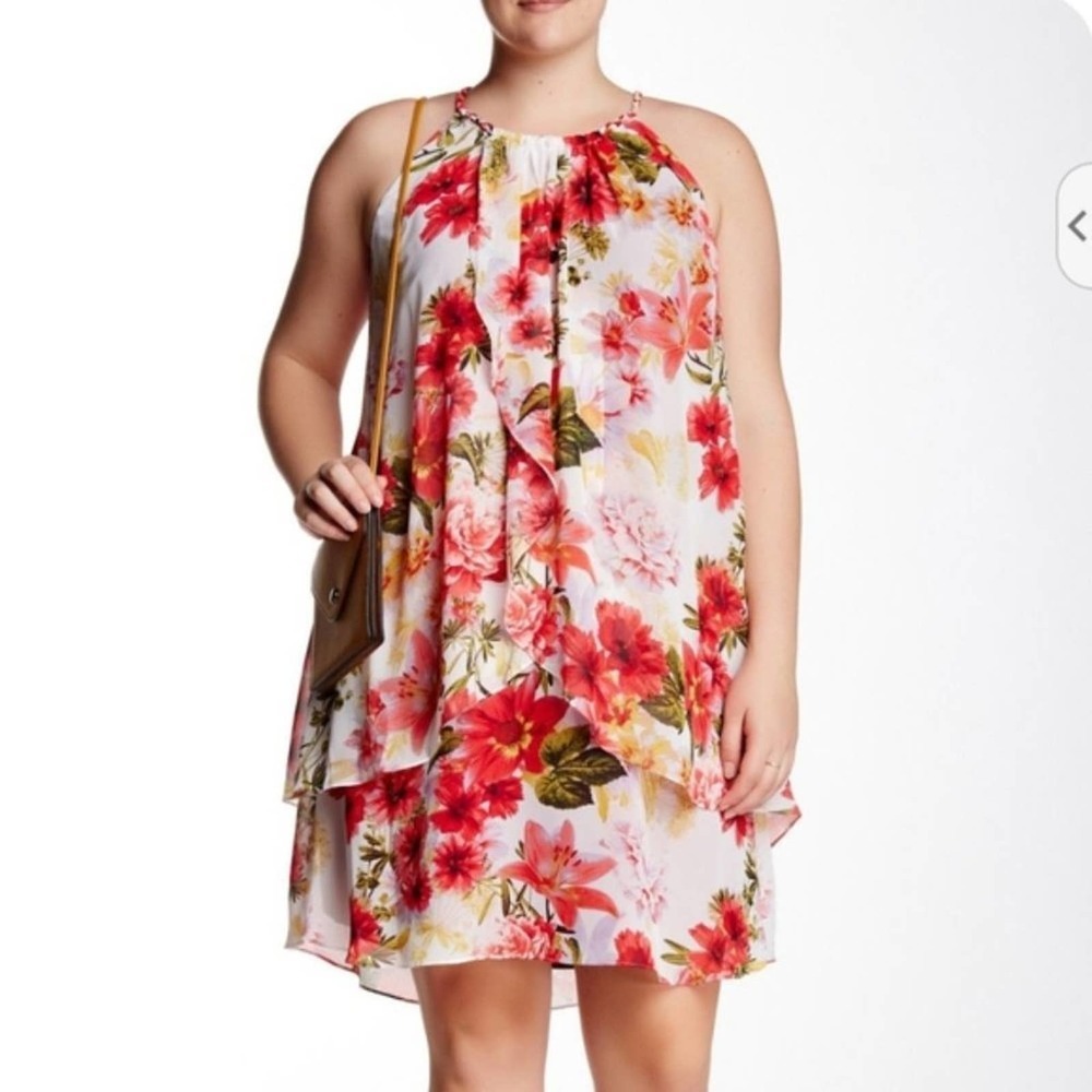 NWT SLNY Draped Floral Rope Neck Mini Dress Size 26